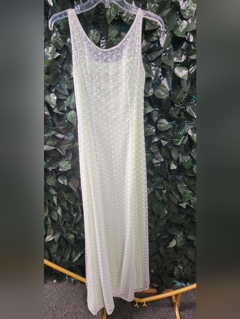 Vintage Green With White Lace Overlay Maxi Dress